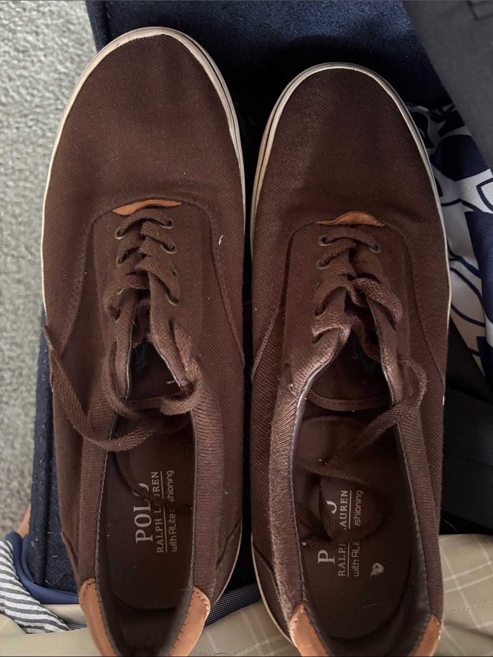 Polo by Ralph Lauren Brown Canvas Lace-Up Sneakers with Tan Heel